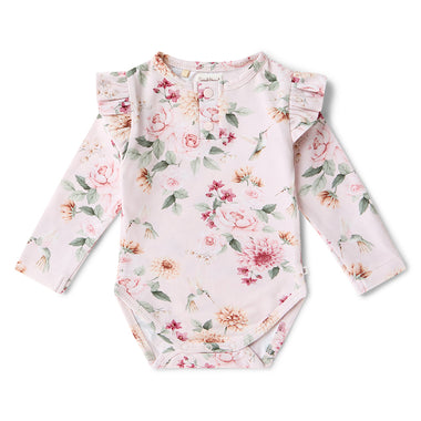 Birds & Blooms Long Sleeve Organic Bodysuit with Frill | Snuggle Hunny