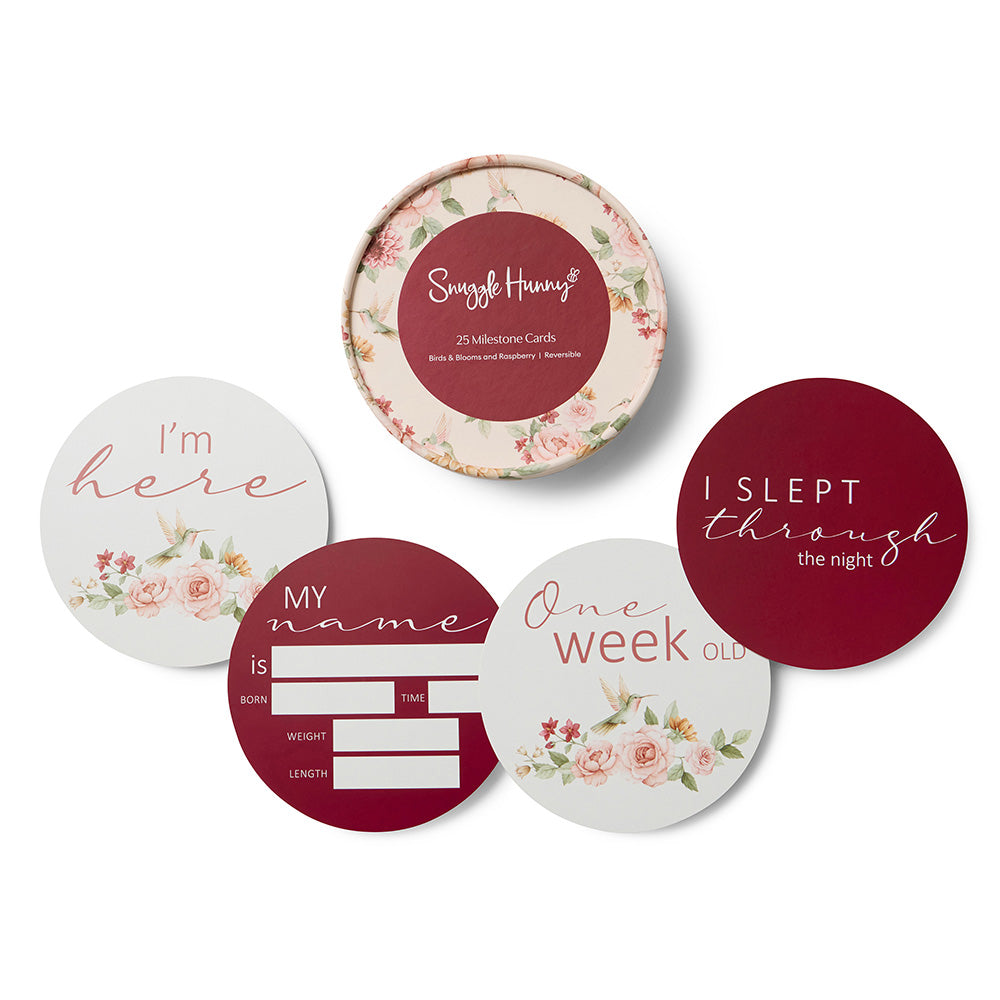 Birds & Blooms & Raspberry Reversible Milestone Cards - View 1