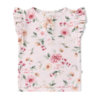 Birds & Blooms Organic Short Sleeve Top with Frill | Snuggle Hunny