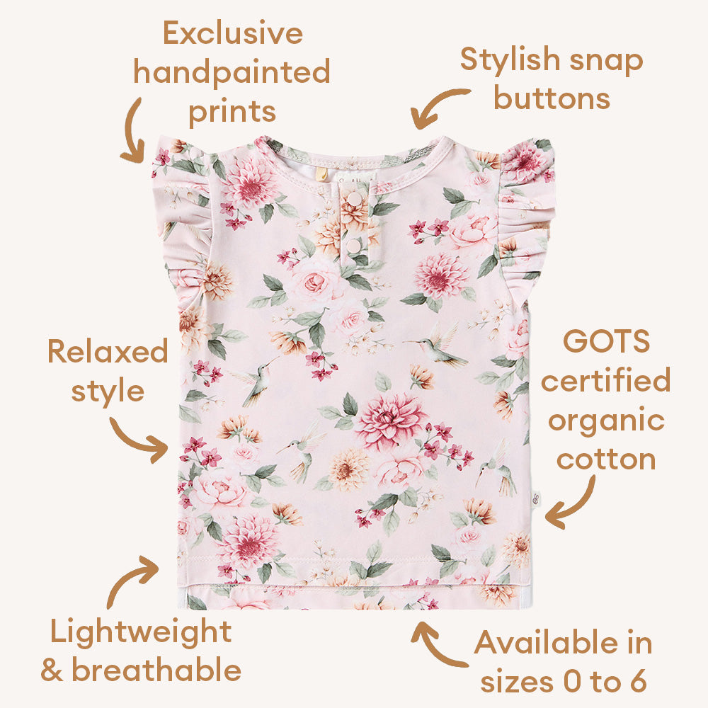 Birds & Blooms Organic Short Sleeve Top with Frill - View 5