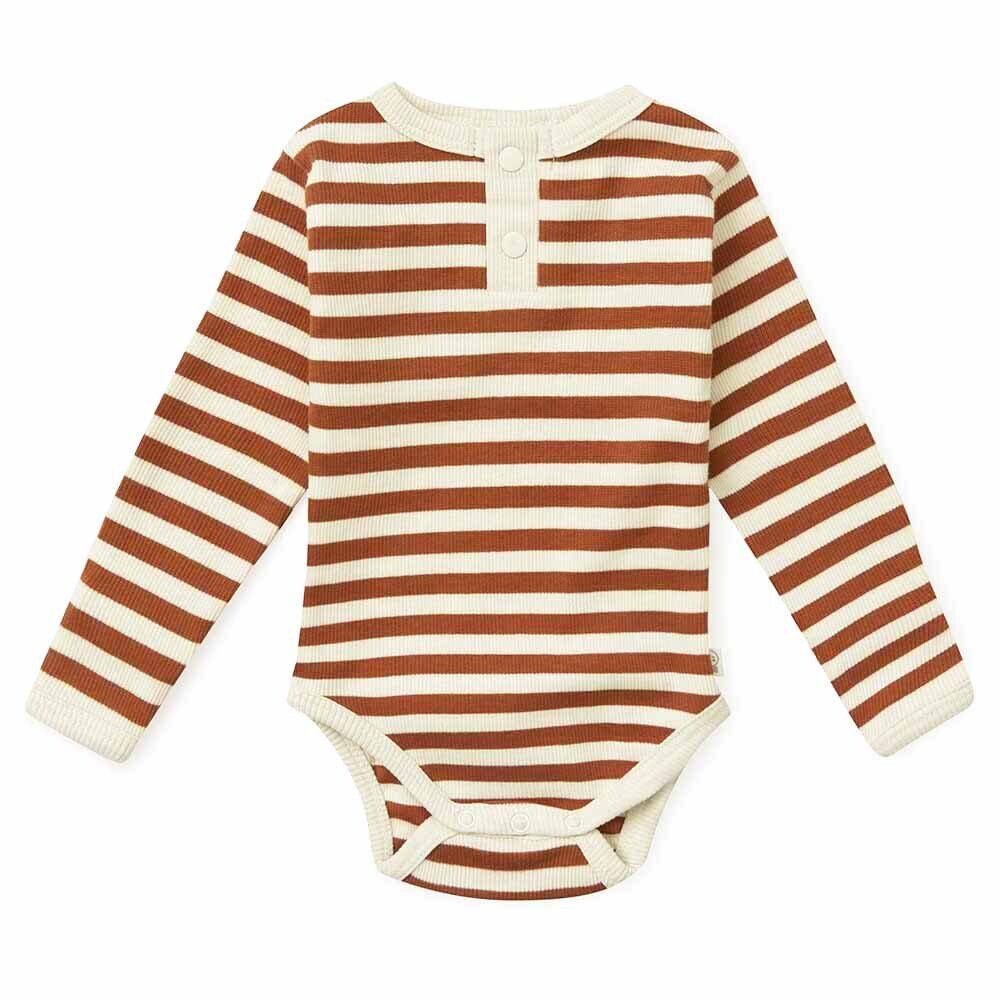 Biscuit Stripe Long Sleeve Organic Bodysuit - View 2