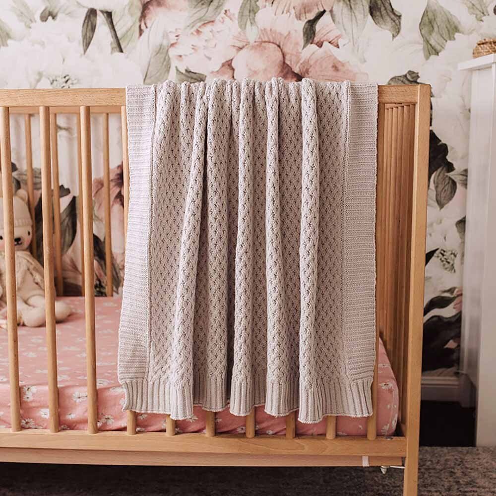 Warm Grey Diamond Knit Organic Baby Blanket | Snuggle Hunny