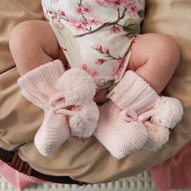 Blush Pink Organic Cotton Knit Booties | Snuggle Hunny