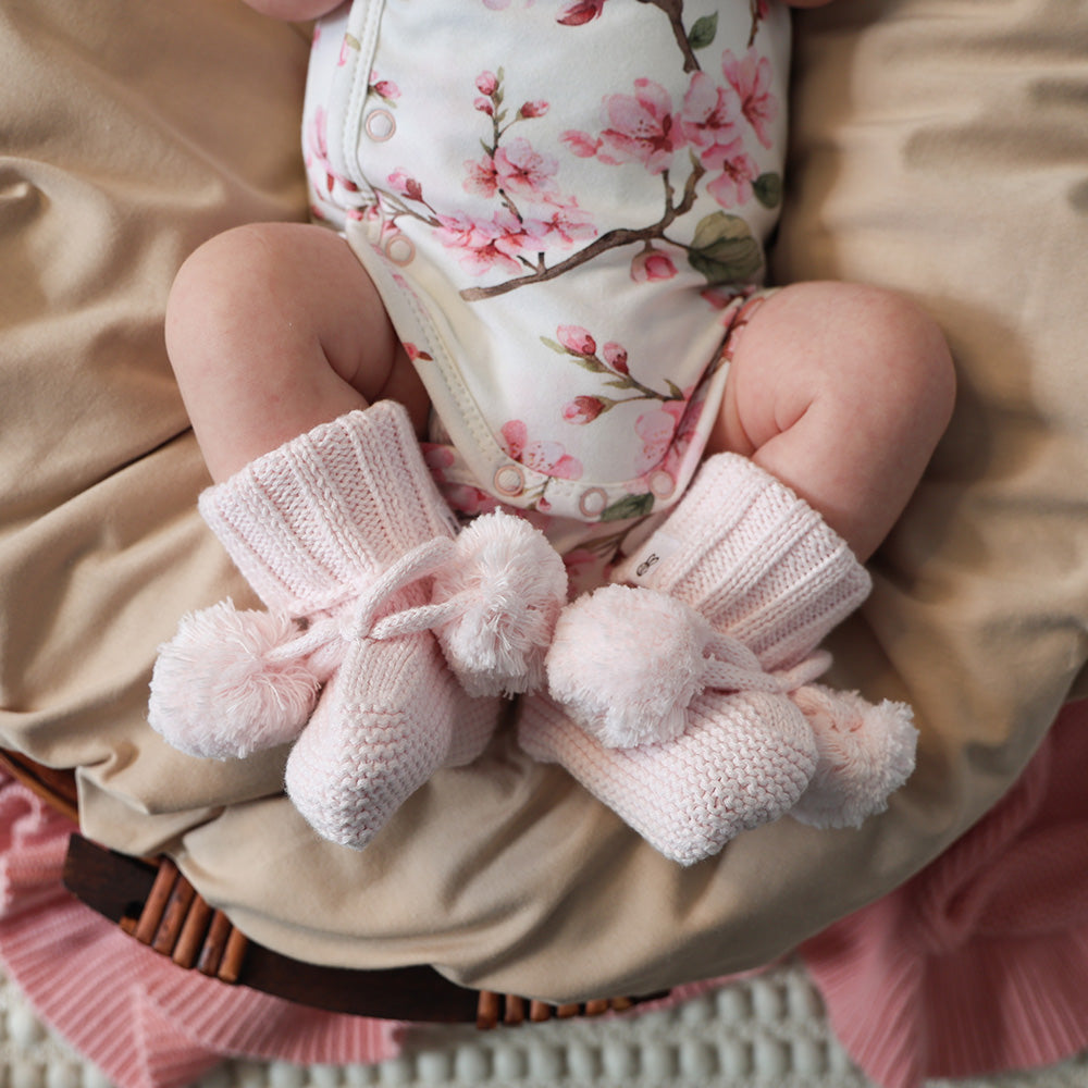 Blush Pink Organic Cotton Knit Booties - View 10