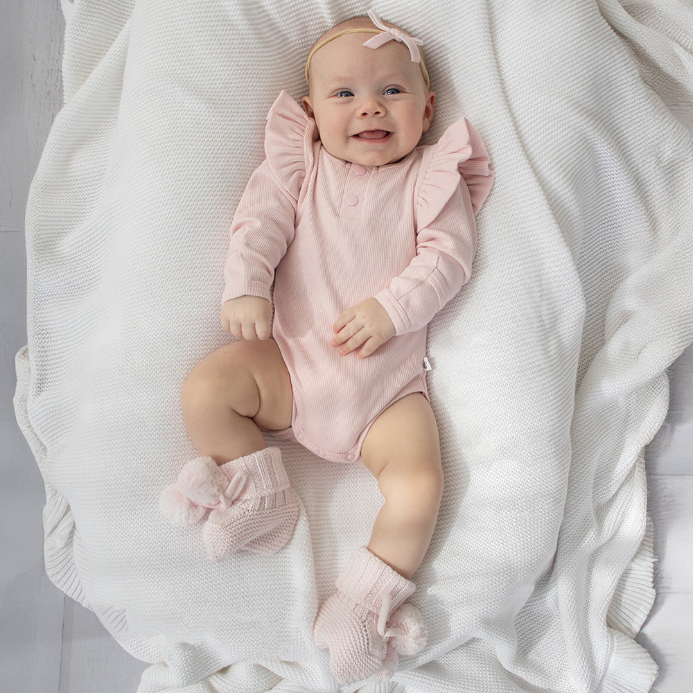 Blush Pink Organic Cotton Knit Booties - View 6