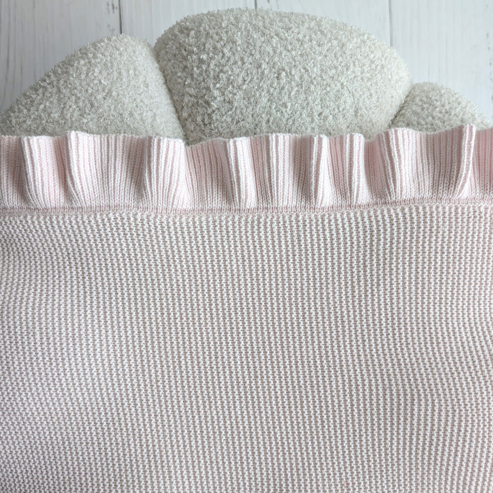 Blush Pink Ruffle Knit Organic Baby Blanket - View 11