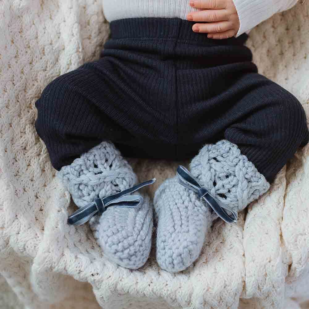 Blue Merino Wool Bonnet & Booties - View 5