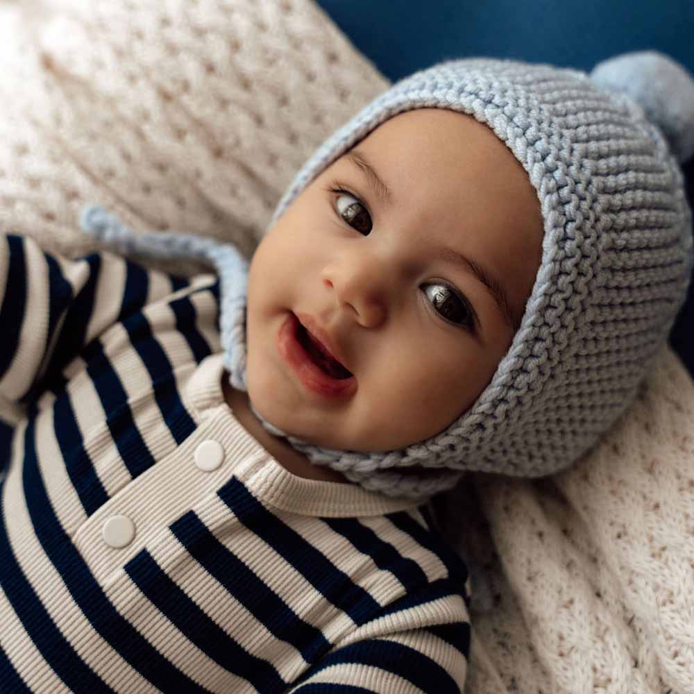 Blue Merino Wool Bonnet & Booties - View 7