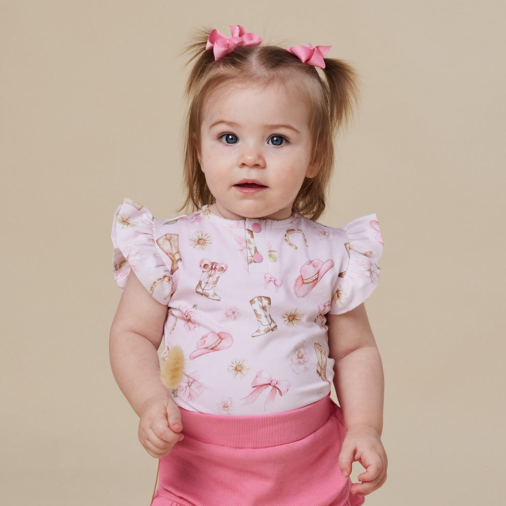 Boots & Bows Short Sleeve Organic Bodysuit with Frill - View 3