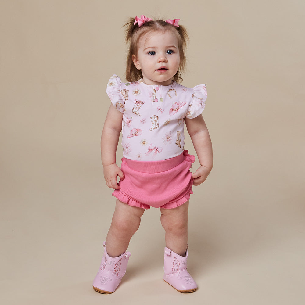 Boots & Bows Short Sleeve Organic Bodysuit with Frill - View 18