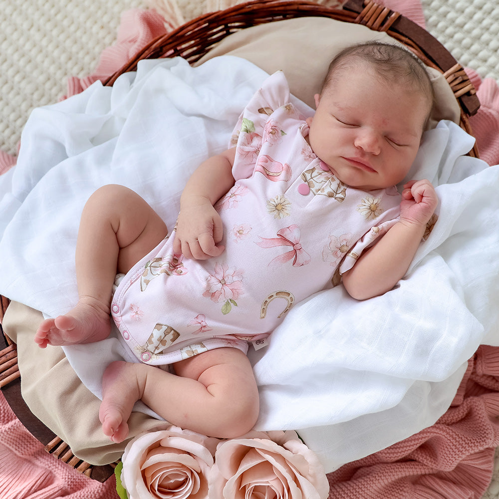Boots & Bows Short Sleeve Organic Bodysuit with Frill - View 16