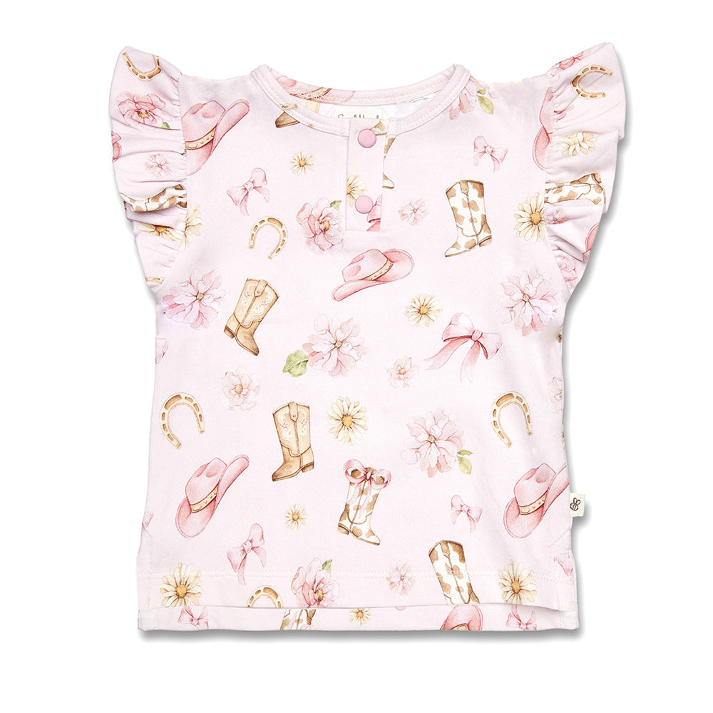 Boots & Bows Organic Short Sleeve Top with Frill - View 2