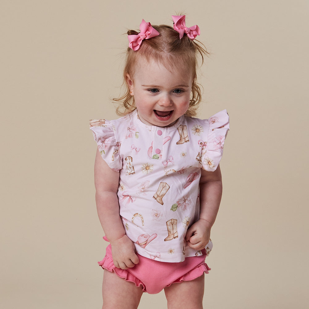 Boots & Bows Organic Short Sleeve Top with Frill - View 11