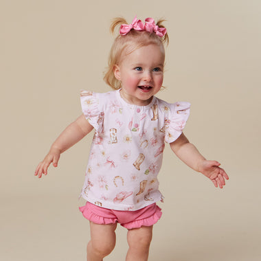 Boots & Bows Organic Short Sleeve Top with Frill | Snuggle Hunny