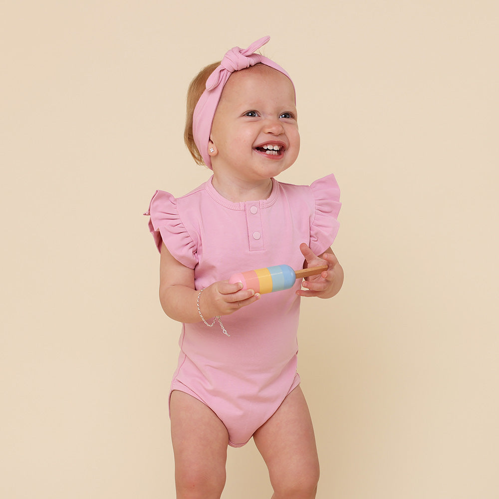Bubblegum Short Sleeve Organic Bodysuit with Frill - View 4