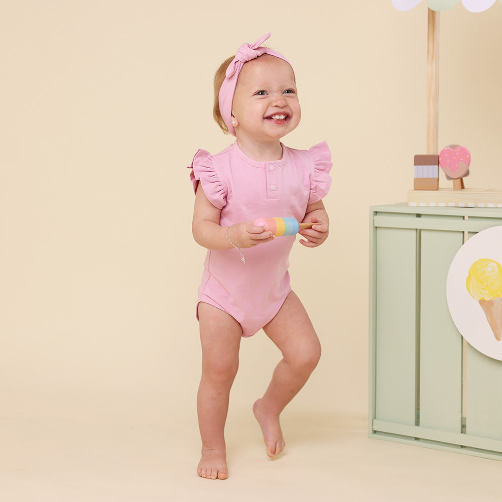 Bubblegum Short Sleeve Organic Bodysuit with Frill - View 5