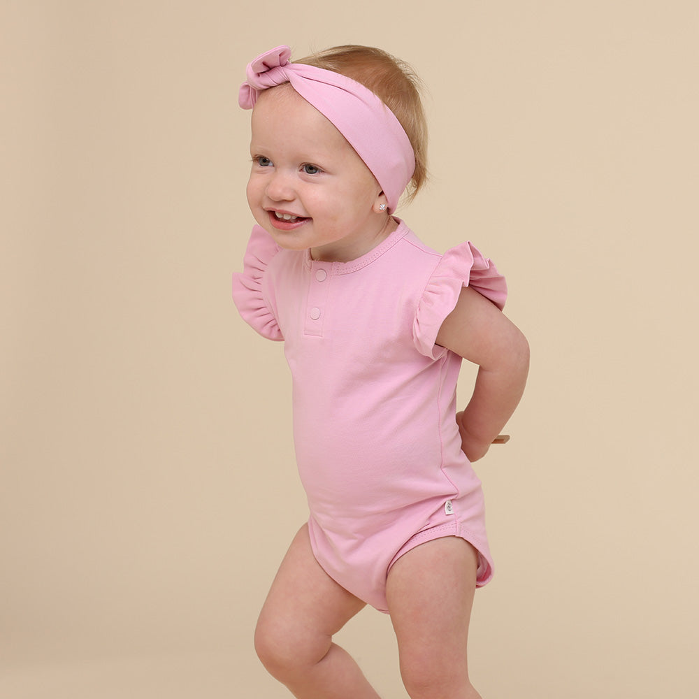 Bubblegum Short Sleeve Organic Bodysuit with Frill - View 2