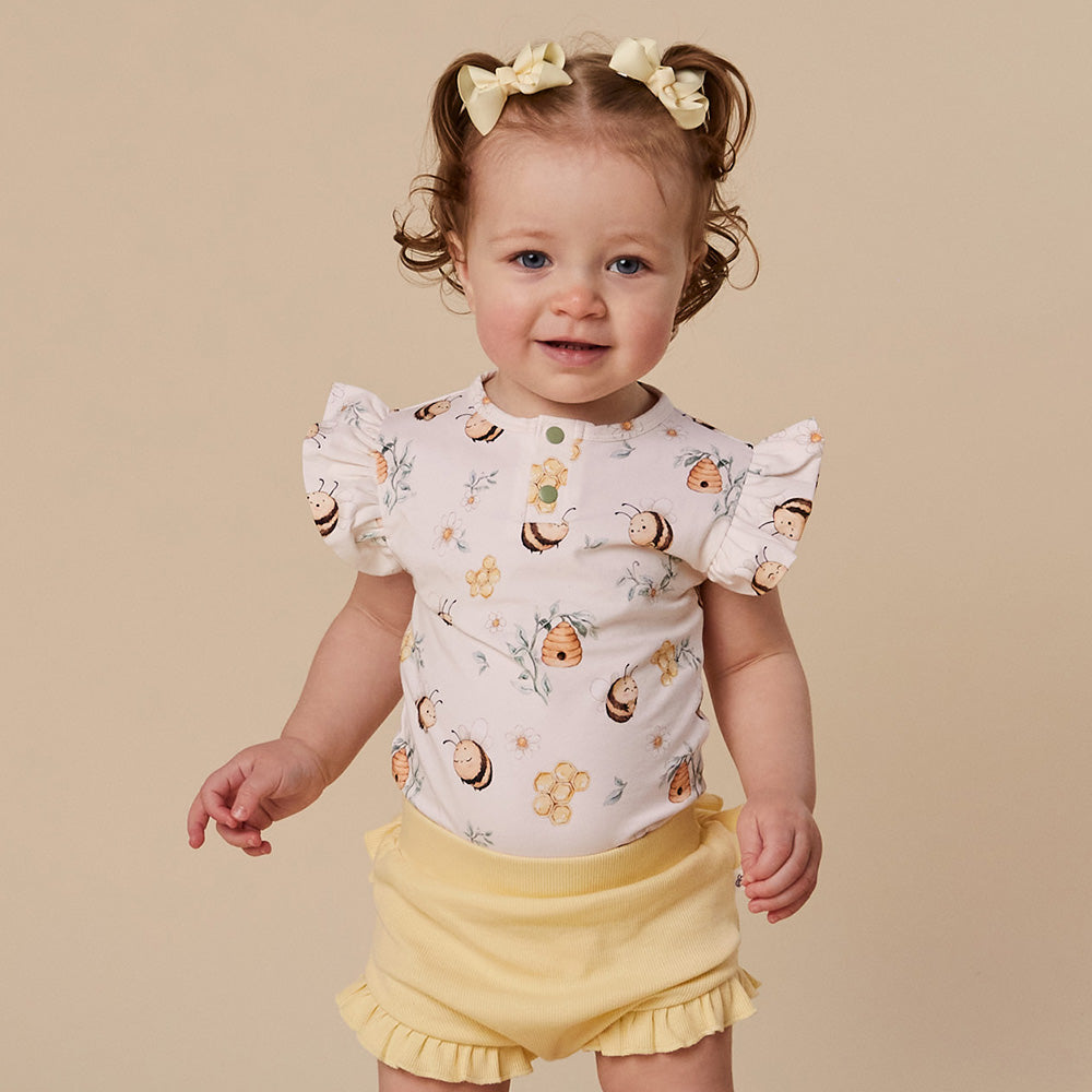 Bumblebees Short Sleeve Organic Bodysuit with Frill - View 1