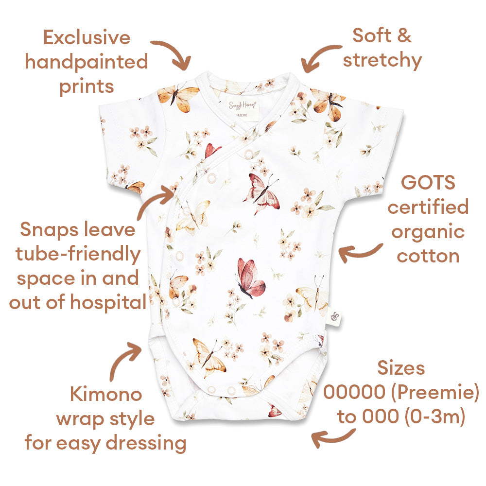 Butterfly Short Sleeve Organic Kimono Bodysuit - View 6