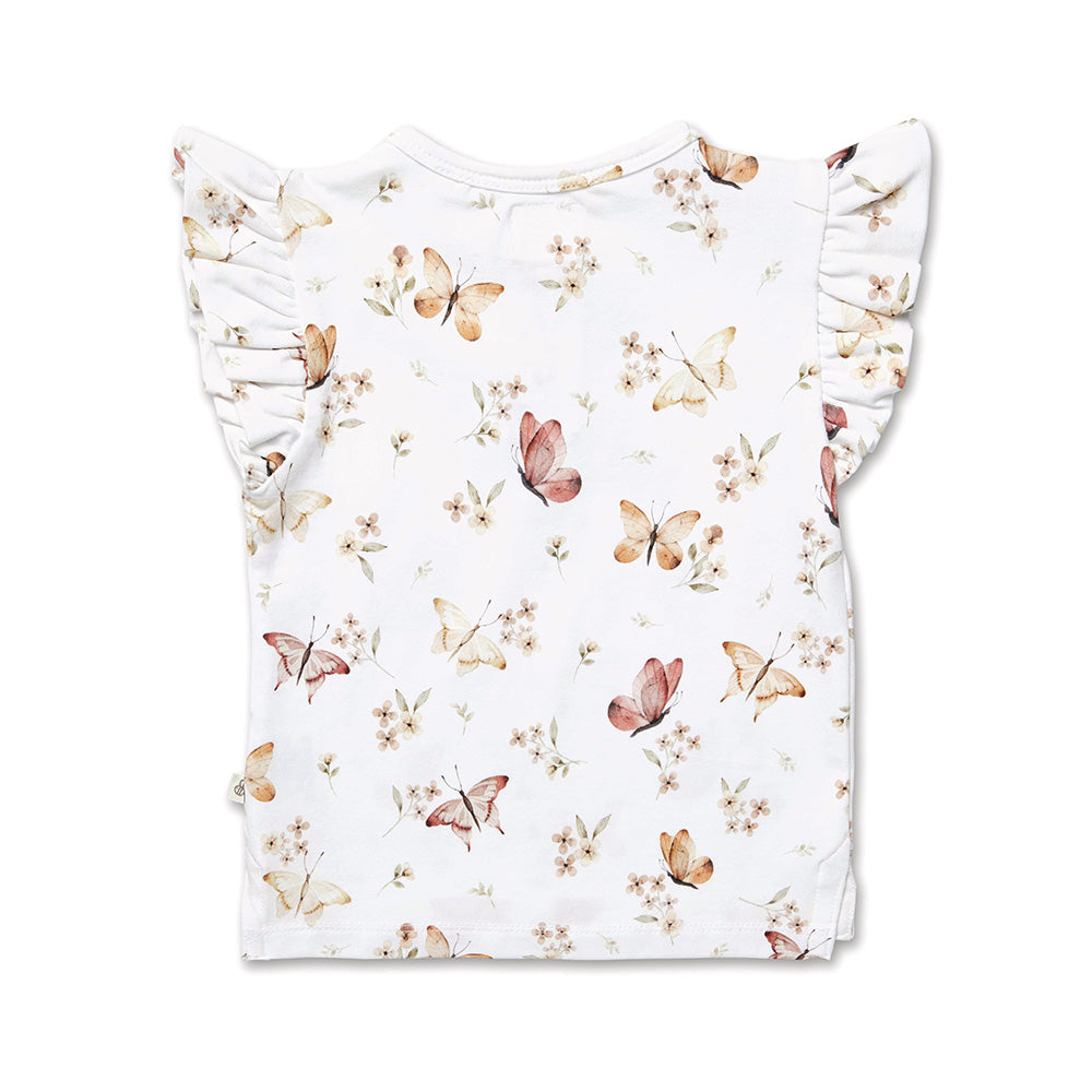 Butterfly Organic Short Sleeve Top with Frill - View 5