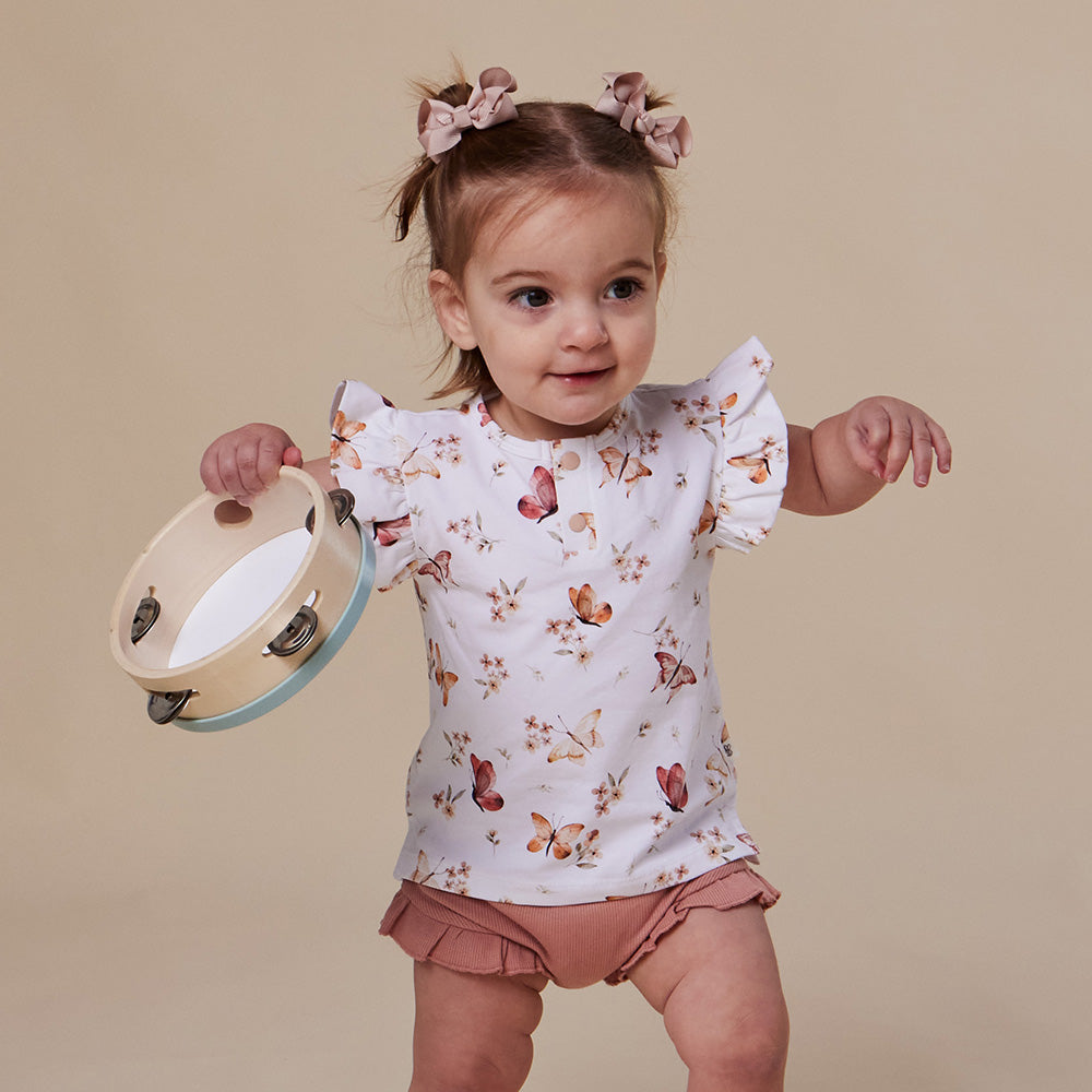 Butterfly Organic Short Sleeve Top with Frill - View 4