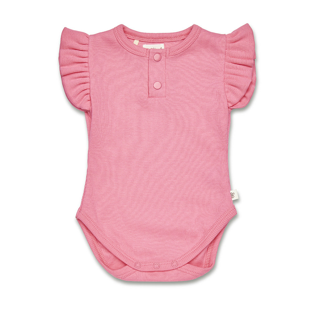 Candy Rib Short Sleeve Organic Bodysuit with Frill - View 2
