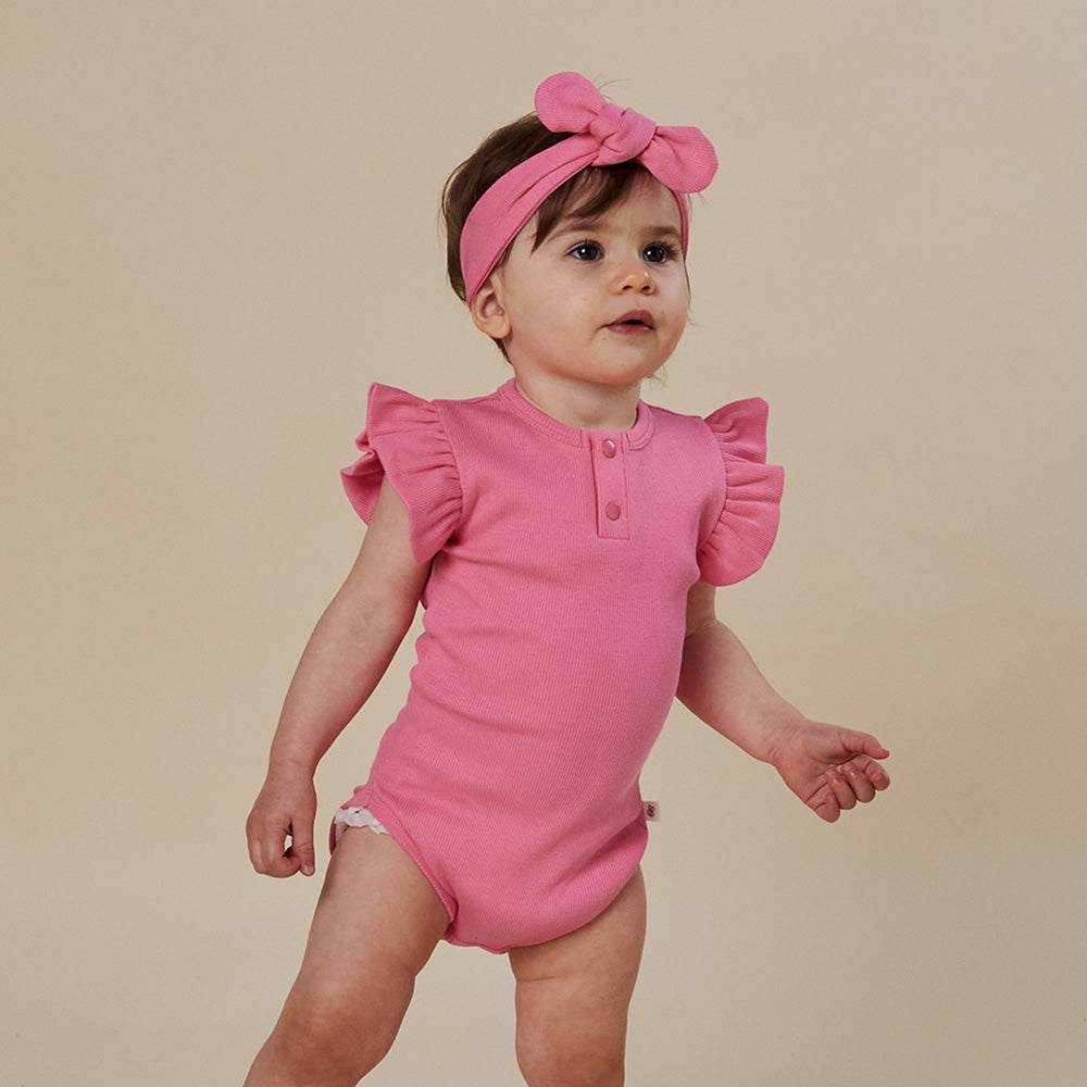 Candy Rib Short Sleeve Organic Bodysuit with Frill - View 4