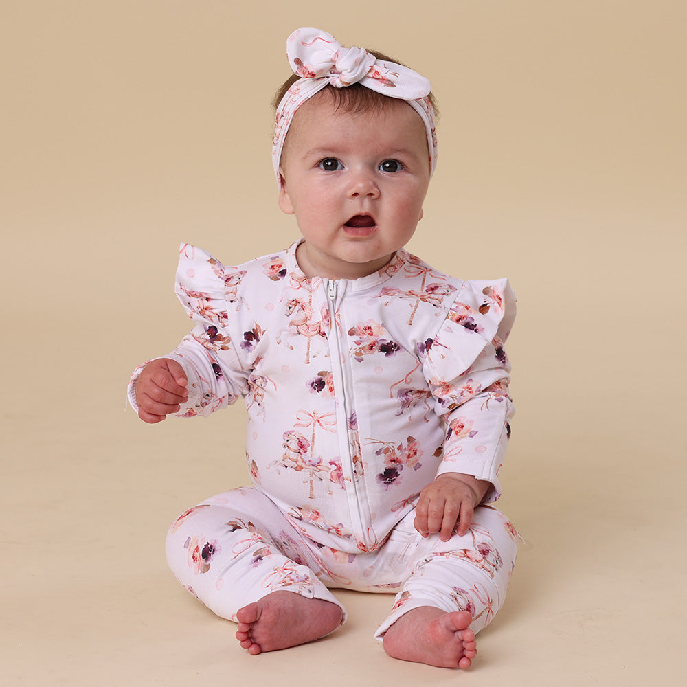 Carousel Organic Snugglesuit Convertible Romper with Frill - View 8