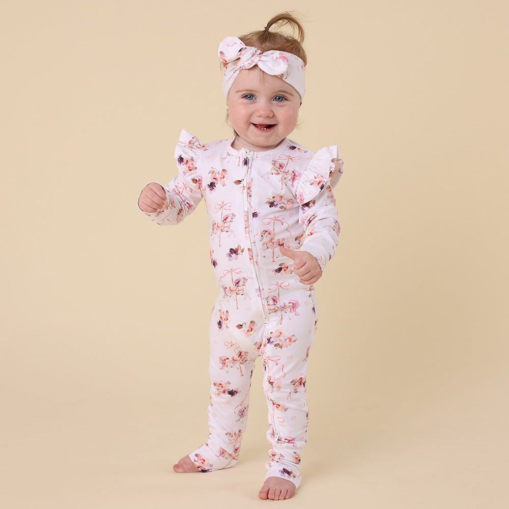 Carousel Organic Snugglesuit Convertible Romper with Frill - View 3