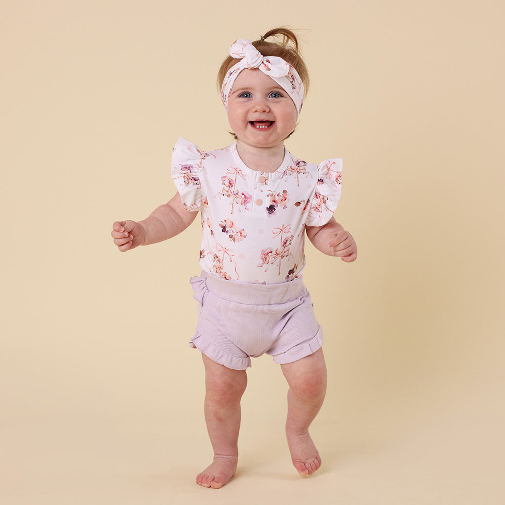 Carousel Short Sleeve Organic Bodysuit with Frill - View 6