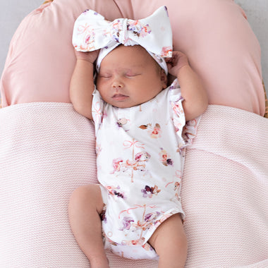 Carousel Short Sleeve Organic Bodysuit with Frill | Snuggle Hunny