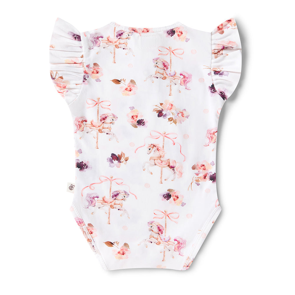 Carousel Short Sleeve Organic Bodysuit with Frill - View 15