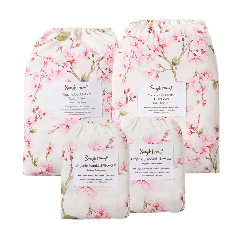Bundle - Cherry Blossom Double Bedding - 1 x Sheet + 1 x Quilt Cover + 2 x Pillowcases - View 1