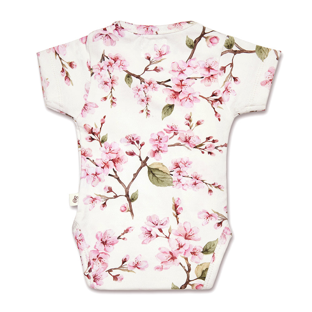 Cherry Blossom Short Sleeve Organic Kimono Bodysuit - View 9