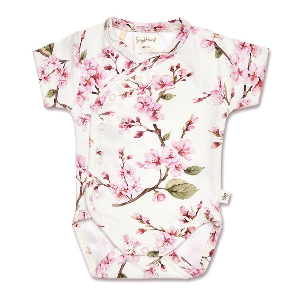 Cherry Blossom Short Sleeve Organic Kimono Bodysuit - View 2
