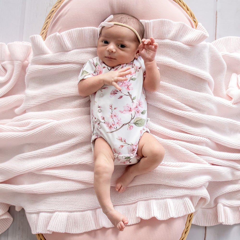 Cherry Blossom Short Sleeve Organic Kimono Bodysuit - View 8