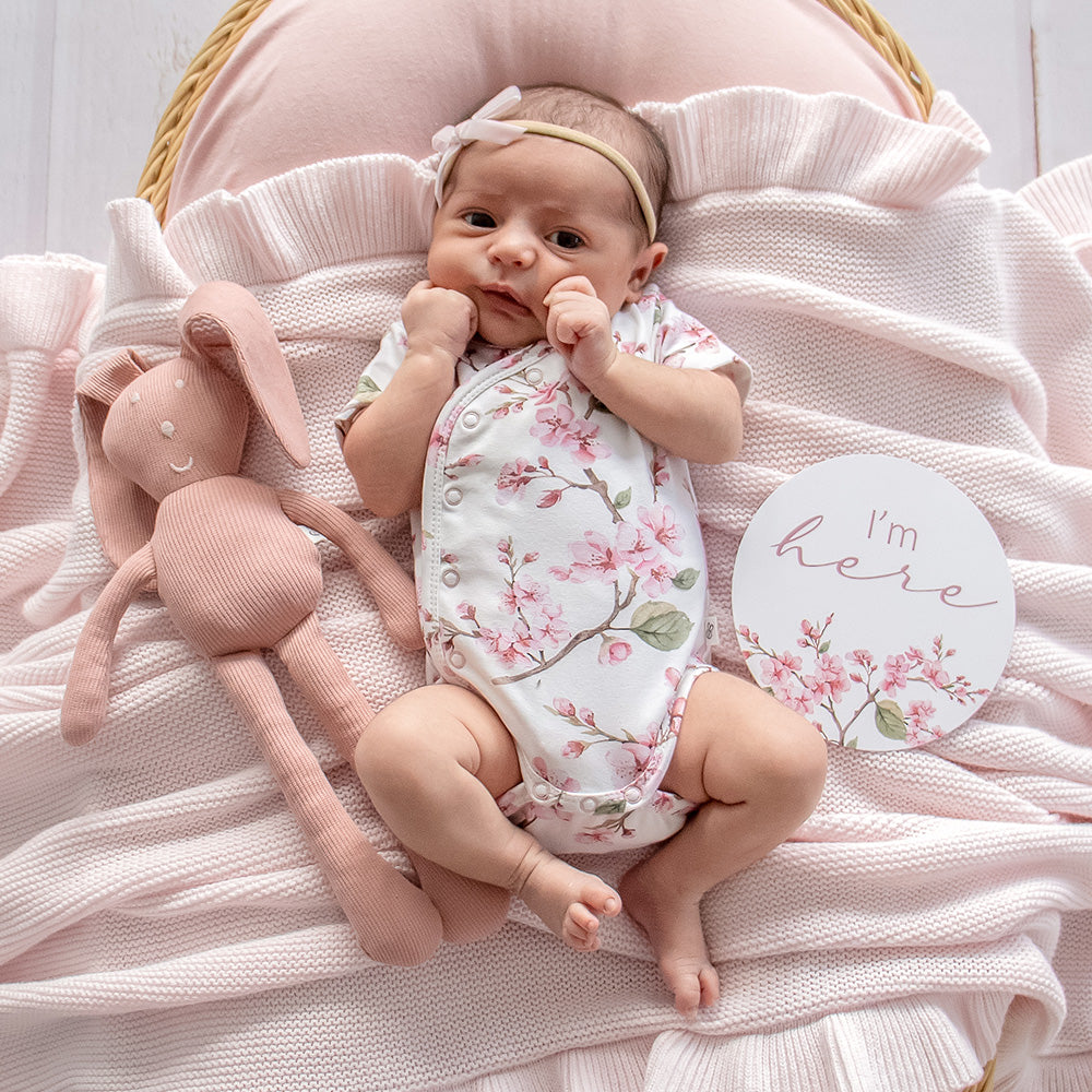 Cherry Blossom Short Sleeve Organic Kimono Bodysuit - View 4