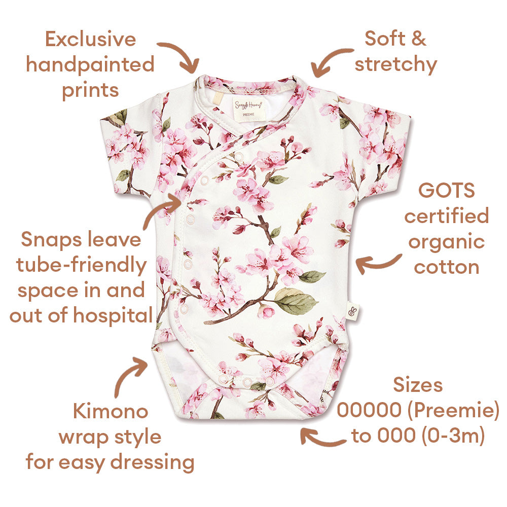 Cherry Blossom Short Sleeve Organic Kimono Bodysuit - View 6