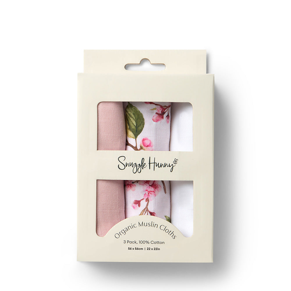 Small Organic Muslin Cloths 3 Pack - Cherry Blossom/Milk/Fairytale - View 1