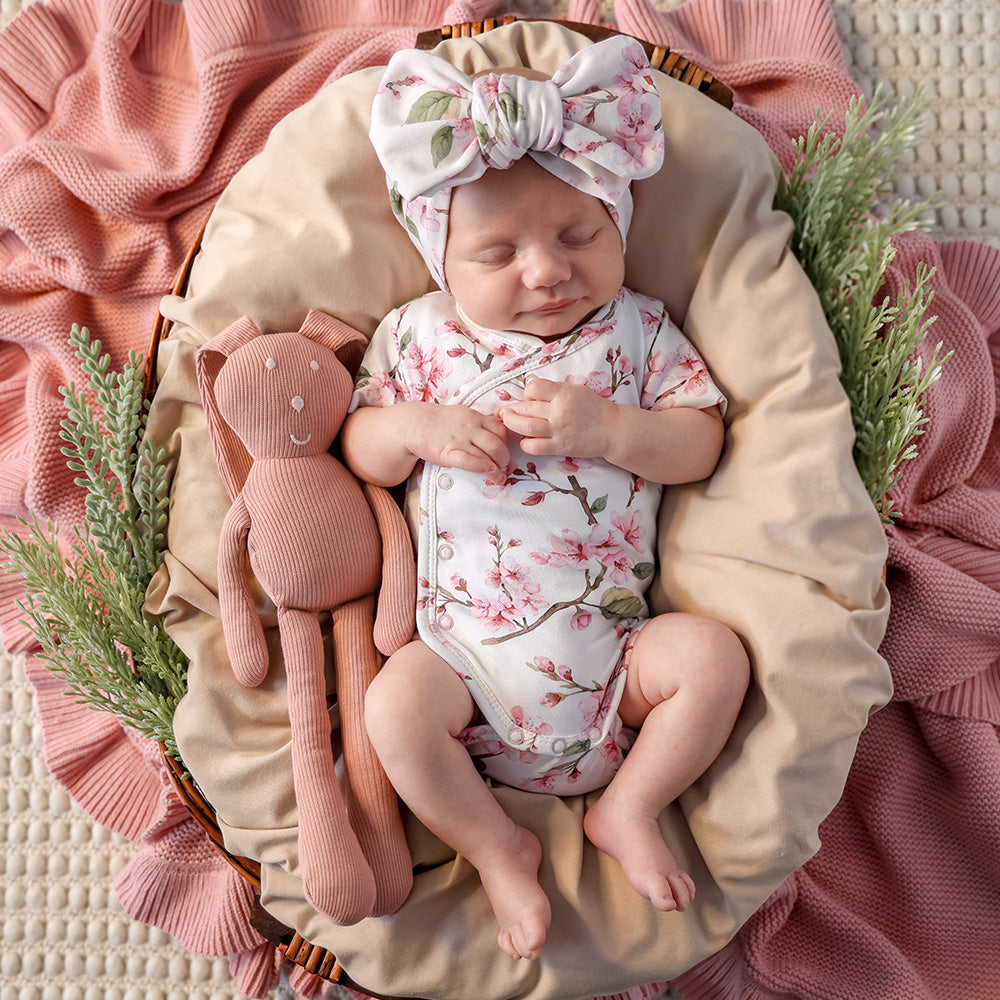 Cherry Blossom Short Sleeve Organic Kimono Bodysuit - View 7