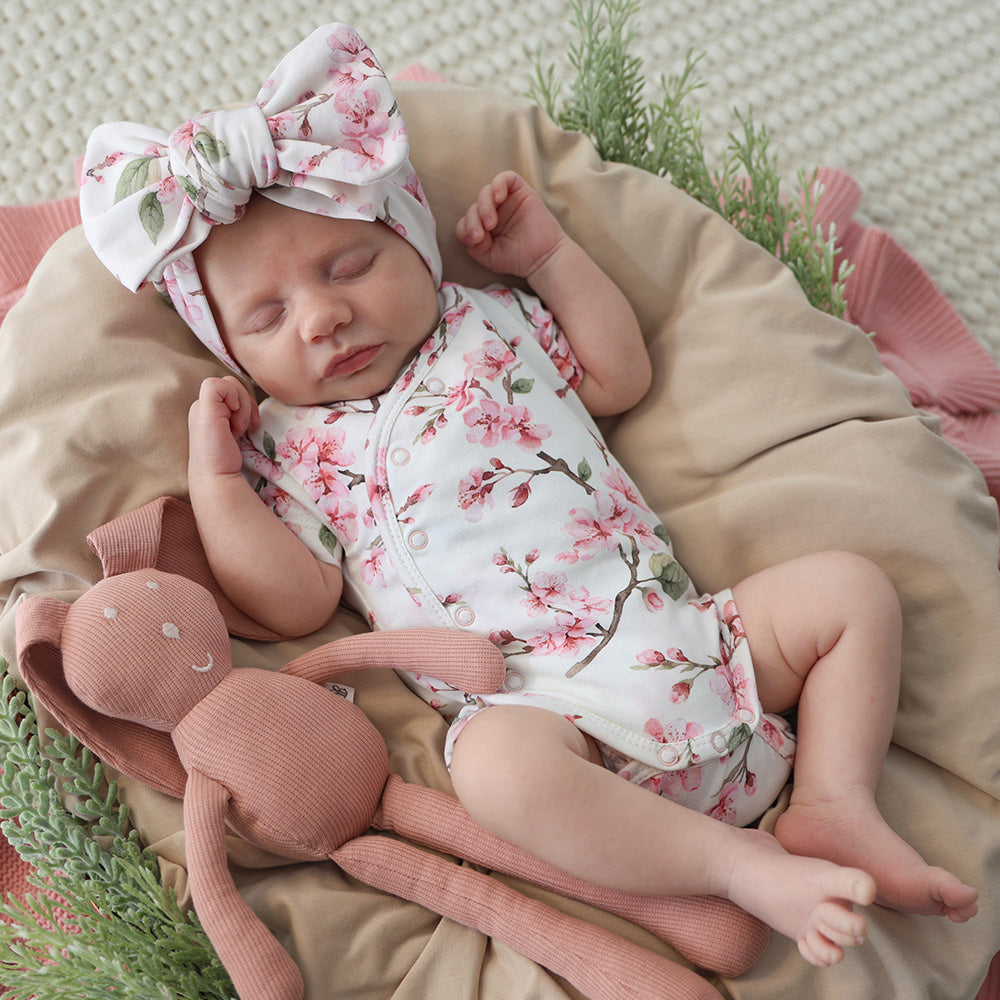 Cherry Blossom Short Sleeve Organic Kimono Bodysuit - View 10