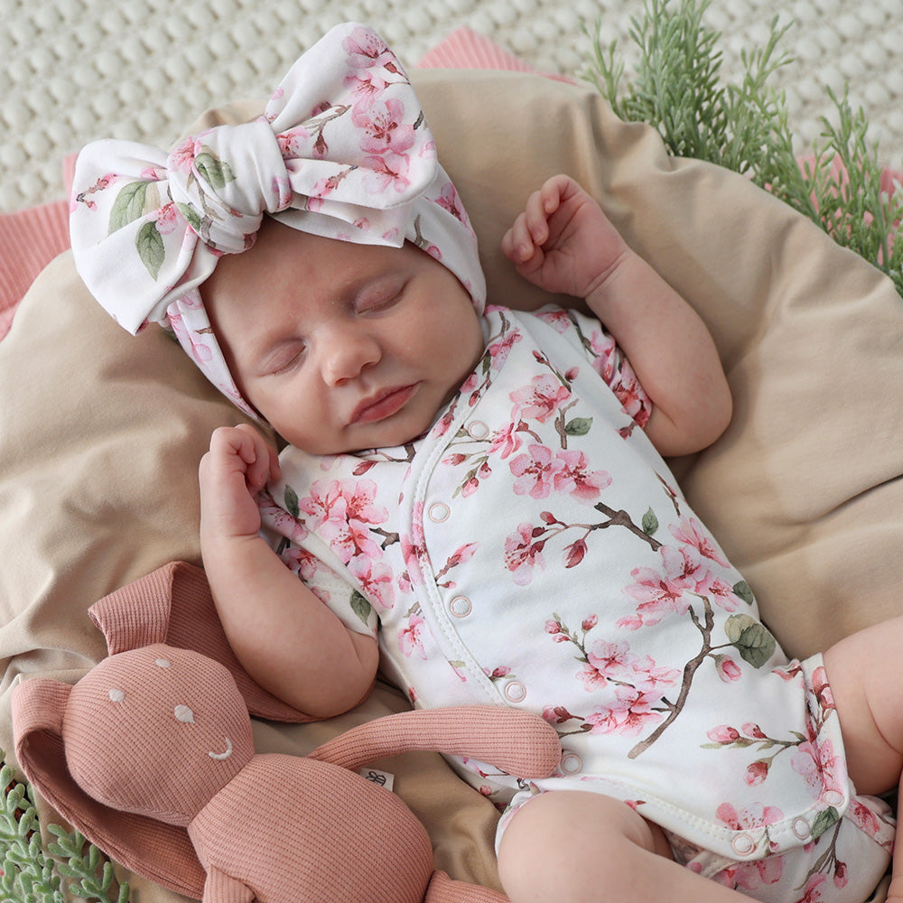 Cherry Blossom Short Sleeve Organic Kimono Bodysuit - View 3