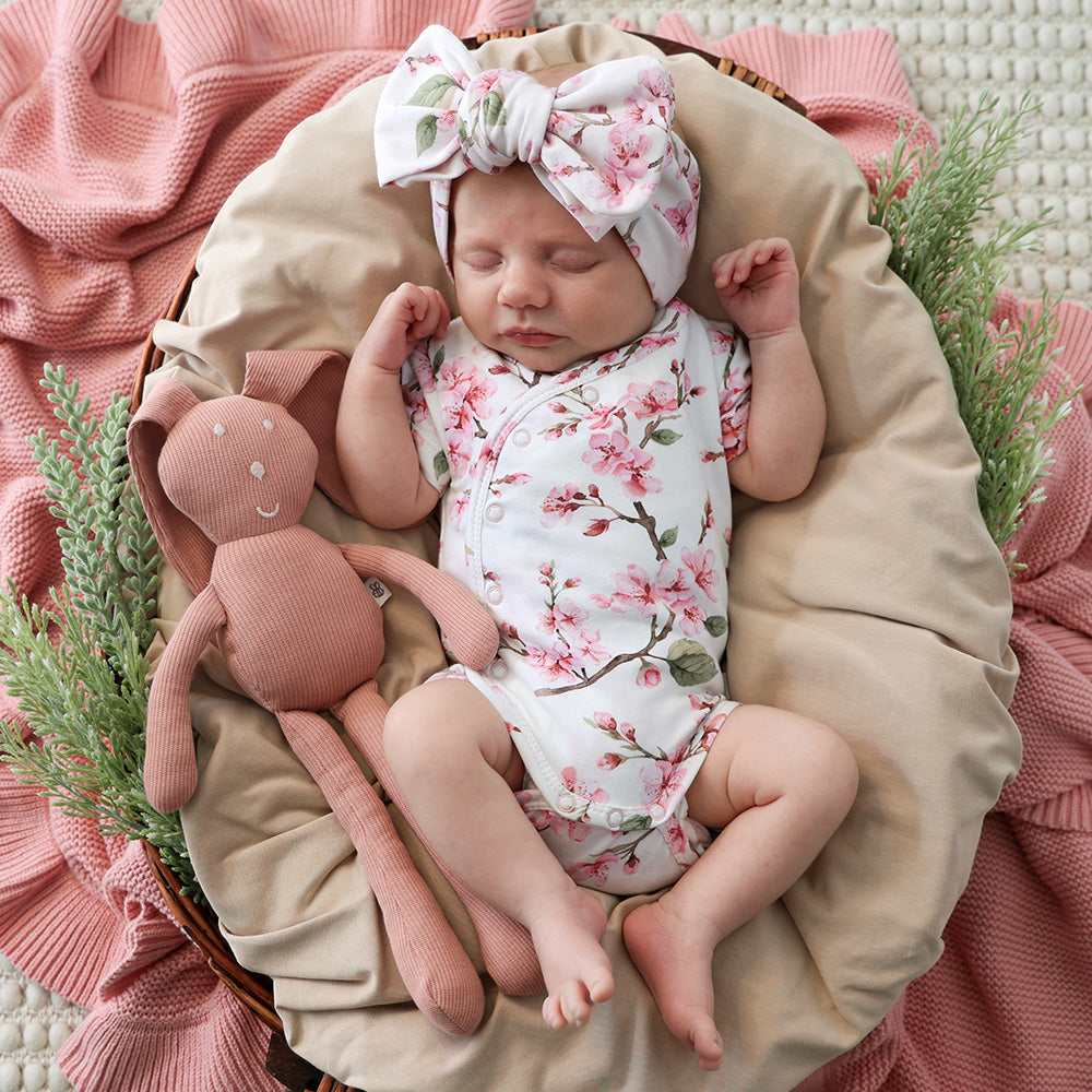 Cherry Blossom Short Sleeve Organic Kimono Bodysuit - View 1