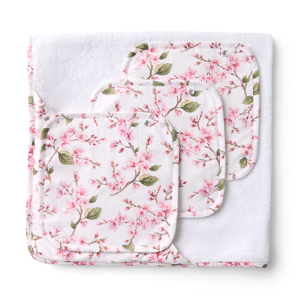 Cherry Blossom Organic Baby Towel & Wash Cloth Set - View 1
