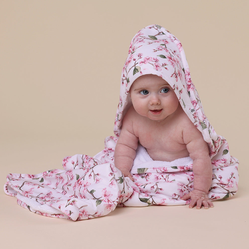 Cherry Blossom Organic Hooded Baby Towel - View 1