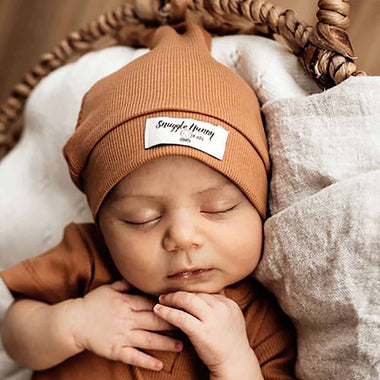 Chestnut Ribbed Organic Knotted Beanie-Snuggle Hunny