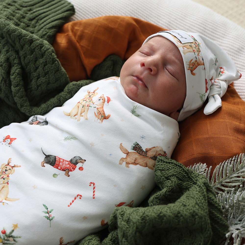 Christmas Pups Organic Jersey Wrap & Beanie Set - View 2