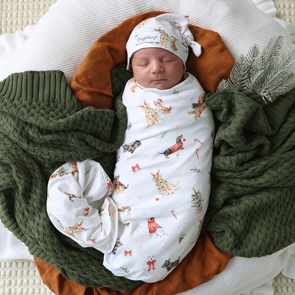 Christmas Pups Organic Jersey Wrap & Beanie Set - View 1