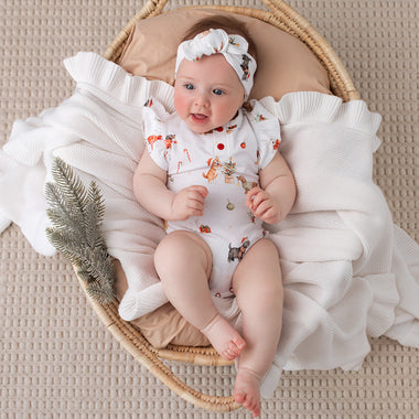 Christmas Pups Short Sleeve Organic Bodysuit with Frill | Snuggle Hunny
