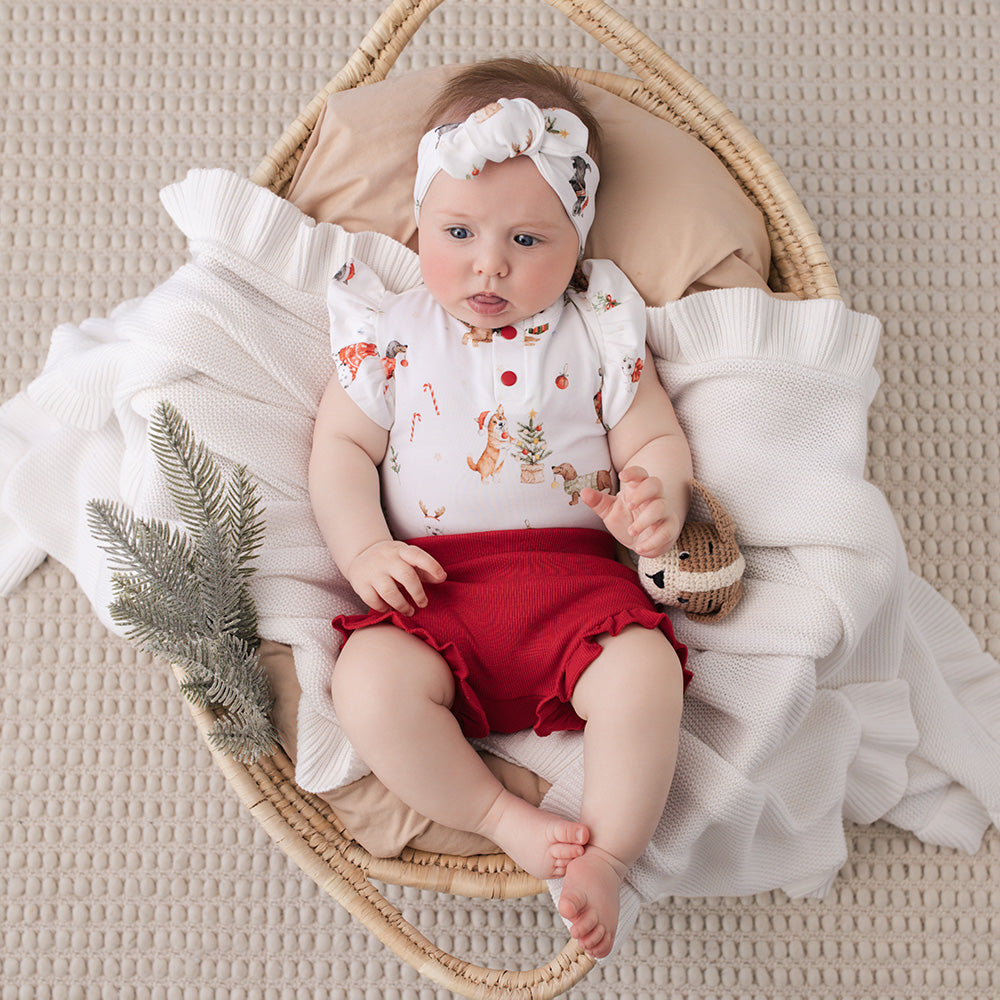 Christmas Pups Short Sleeve Organic Bodysuit with Frill - View 8